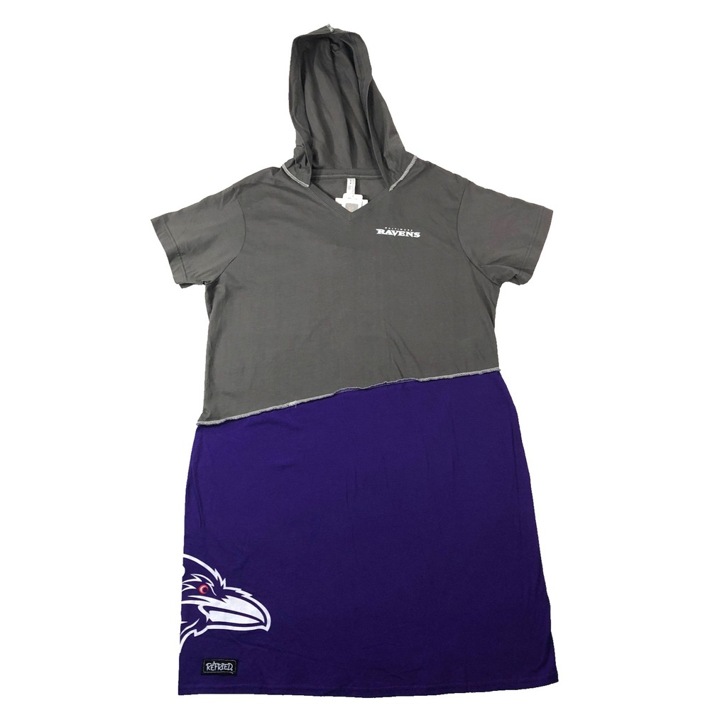 Refried NFL Team Apparel Dress Womens XL Purple Gray Baltimore Ravens S/S Hooded